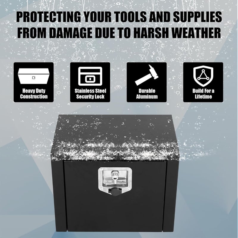 confote Black Steel Underbody Truck Tool Box with T-Handle Lock,Heavy Duty Truck Tool Box Truck Storage Organizer Tool Box Chest For Storage Smooth Surface,Waterproof-18"x 12"x 14" inch - Image 4